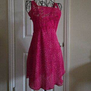 Vtg Pink Lace and Leopard Print Slip Dress
